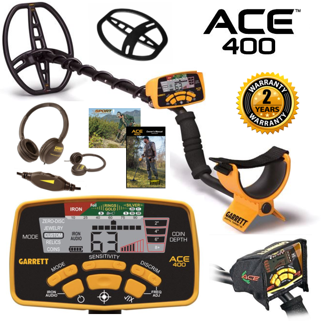 Garrett Ace 400 Metal Detector w/ Submersible Coil and Free Accessory Bundle