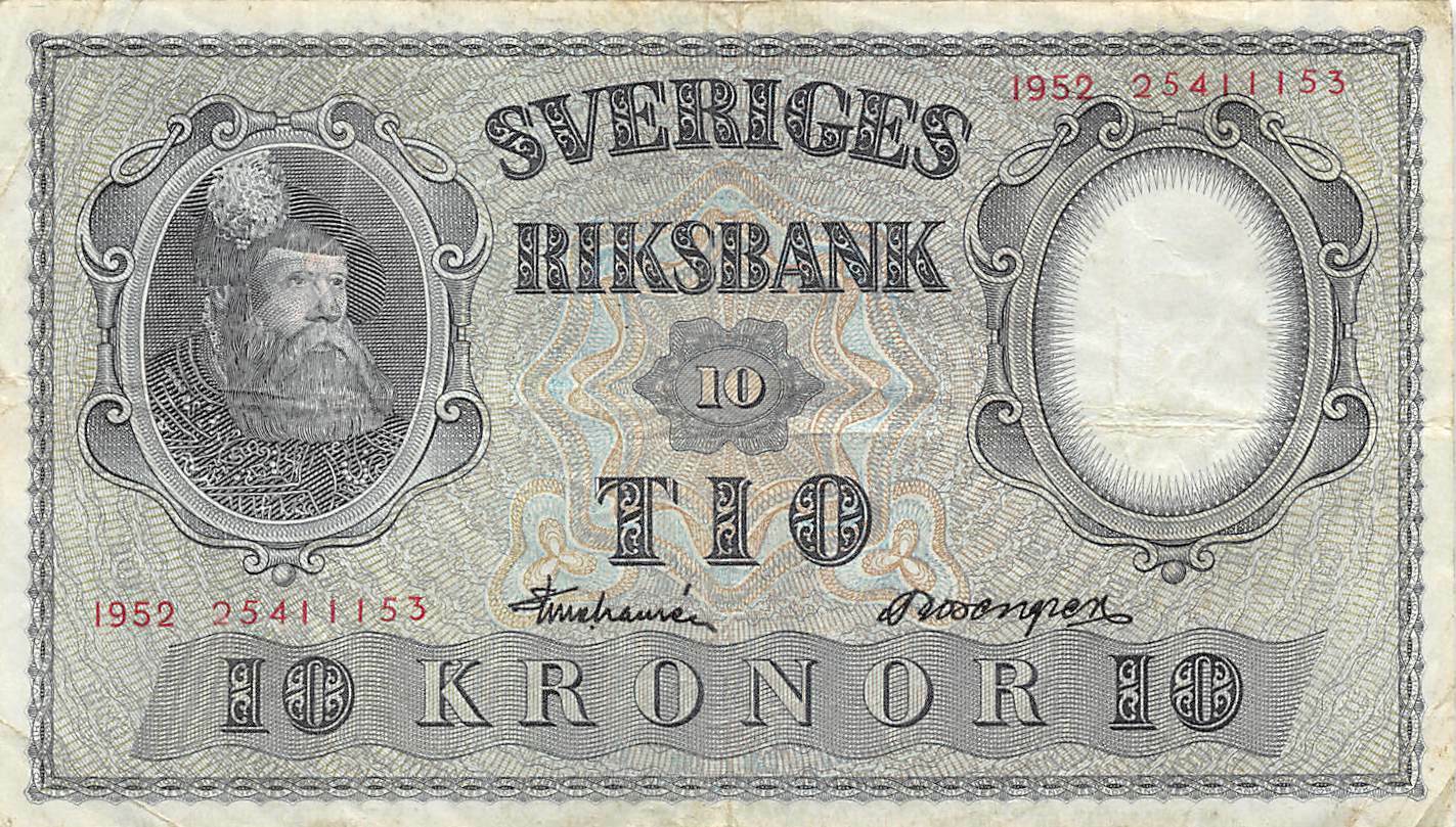 Sweden  10  Kronor  1952   Circulated Banknote AA7