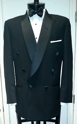 Mens Black Double Breasted Shawl Round Collar Lapels Tuxedo Jacket Wool 90s 80s