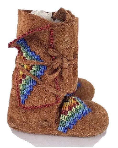 VTG Handmade Beaded MOCCASINS Native American Plains Indian Folk Art Rainbow