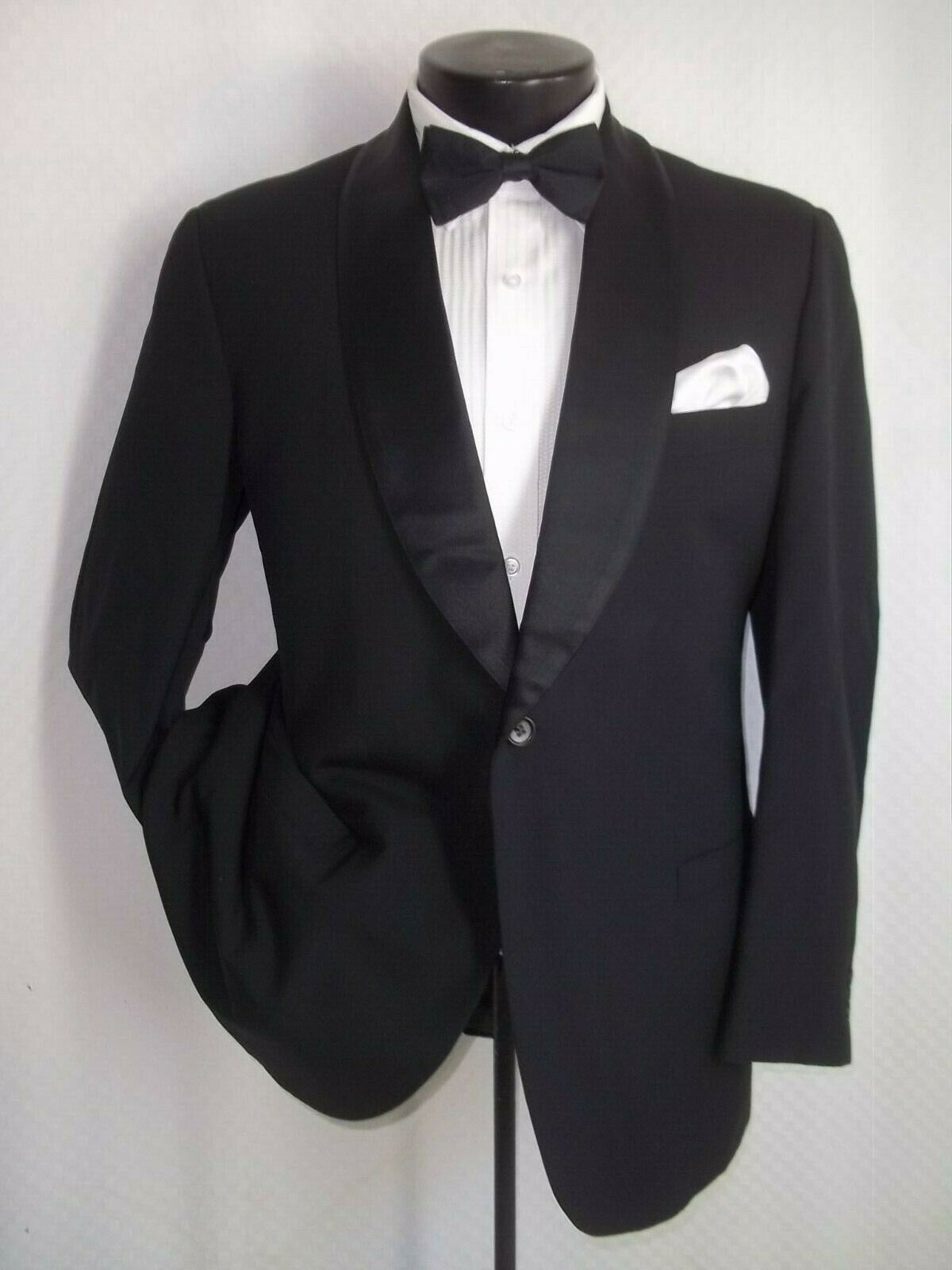 Black Label Brooks Brothers 1Button Wool Vintage Slim Tuxedo Jacket, Coat 42 S