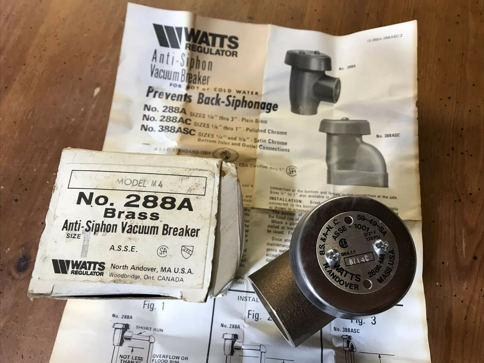 Watts Regulator 288A Brass Anti-Siphon Vacuum Breaker Sz. 1” New Open Box