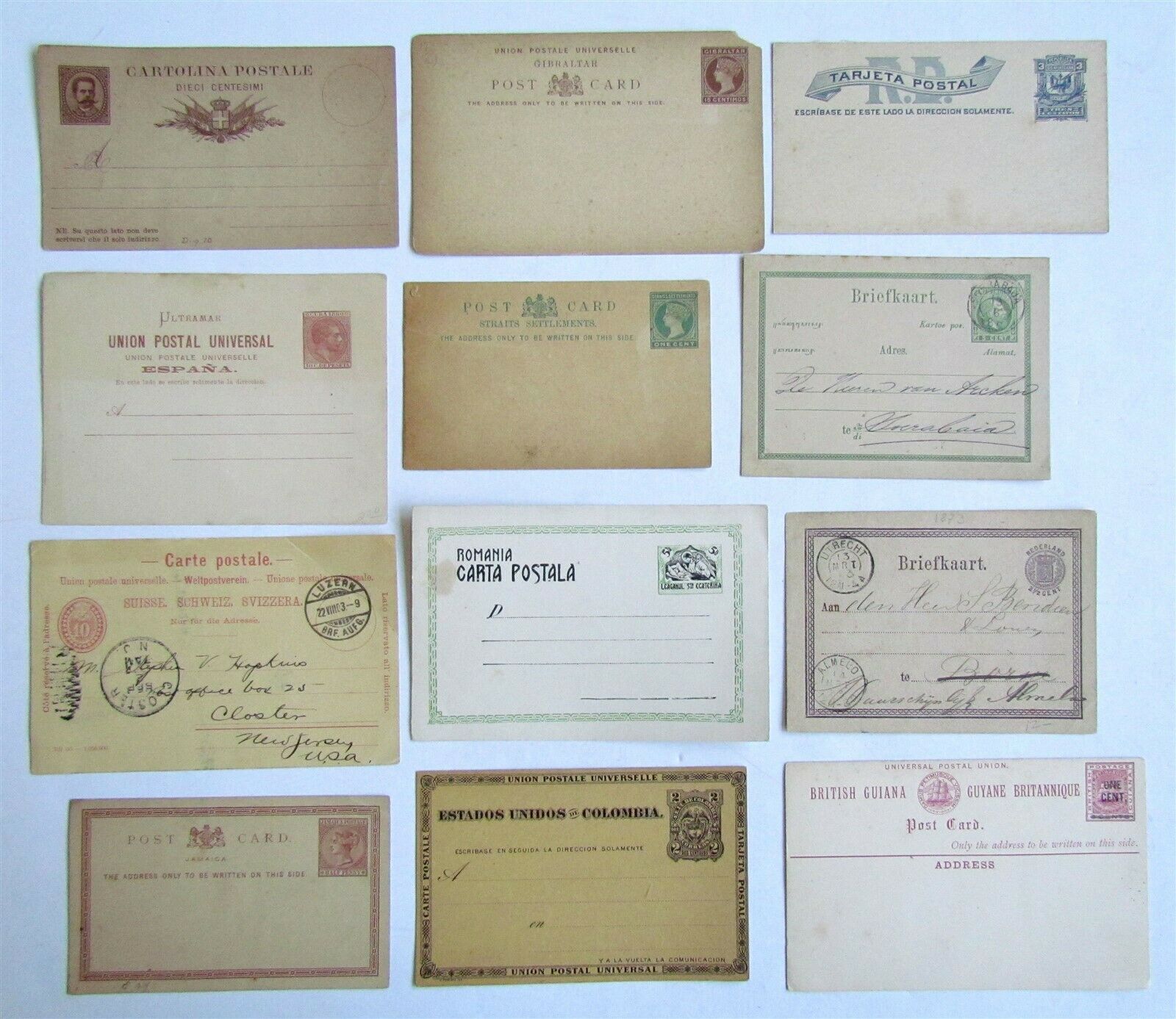 LOT of 12 ANTIQUE POSTCARDS GIBRALTAR NETHERLANDS SPAIN COLOMBIA ROMANIA