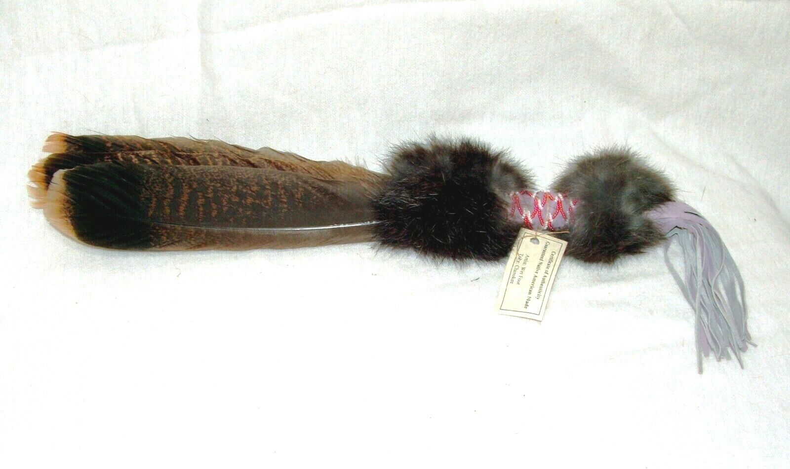 3 Feather Bronze Turkey Tail Feather Fan  16" L Native American Cherokee WF11