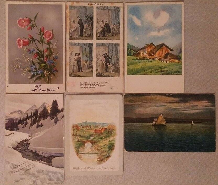 Mix lot 6 vintage postcards