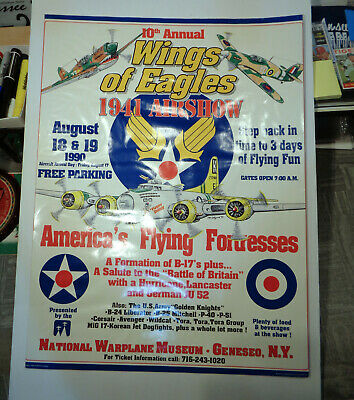 1990 10th Annual Wings of Eagles 1941 Airshow National Warplane Museum NY Poster