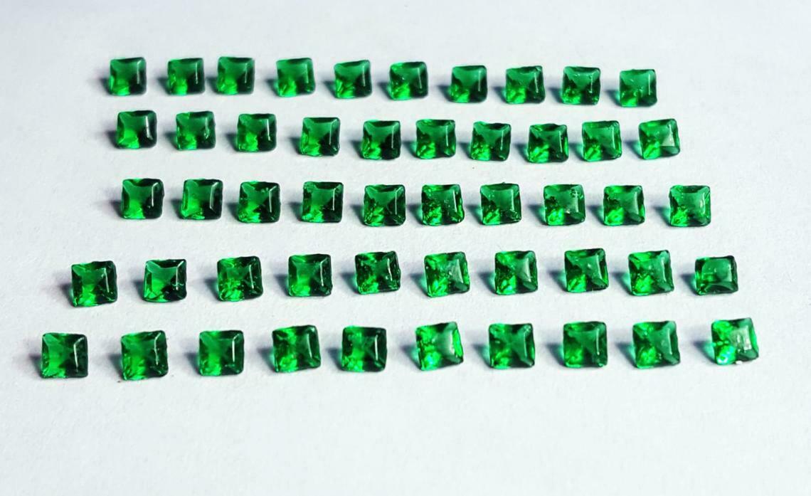 Loose Emeralds Lot Gemstones 50 Pieces 6 to 7 Ct Square Zambia R226