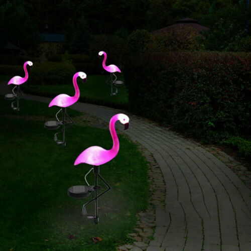 US 18cm Solar Powered Pink Flamingo Ornament Garden Outdoor Light Lawn Lamp Xmas