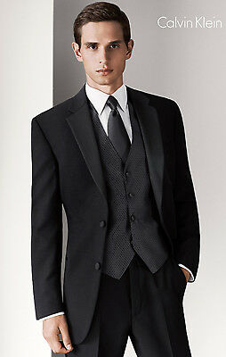 41L Long Black Mens Designer Calvin Klein 2 Button Wool Tuxedo Jacket Big & Tall