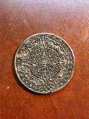 Ancient Mayan, Aztec, Inca Calendar Coin, Gold, Metal