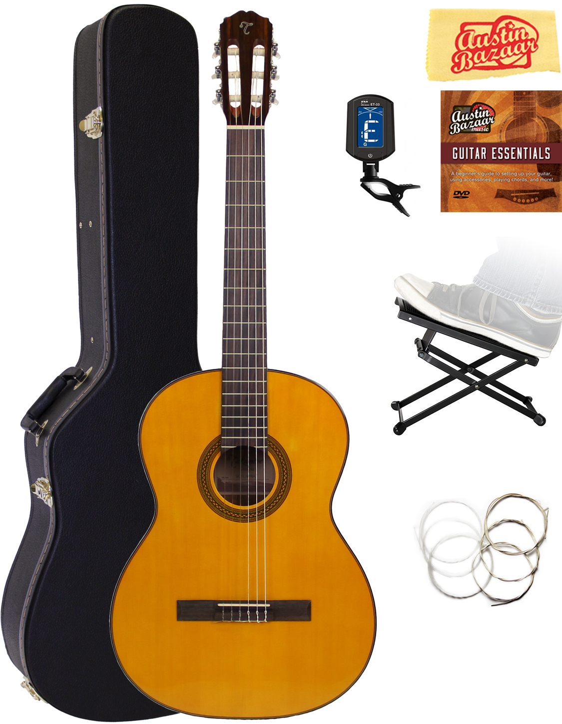 Takamine GC1LH Left-Handed Classical Guitar, Natural Gloss w/ Hard Case