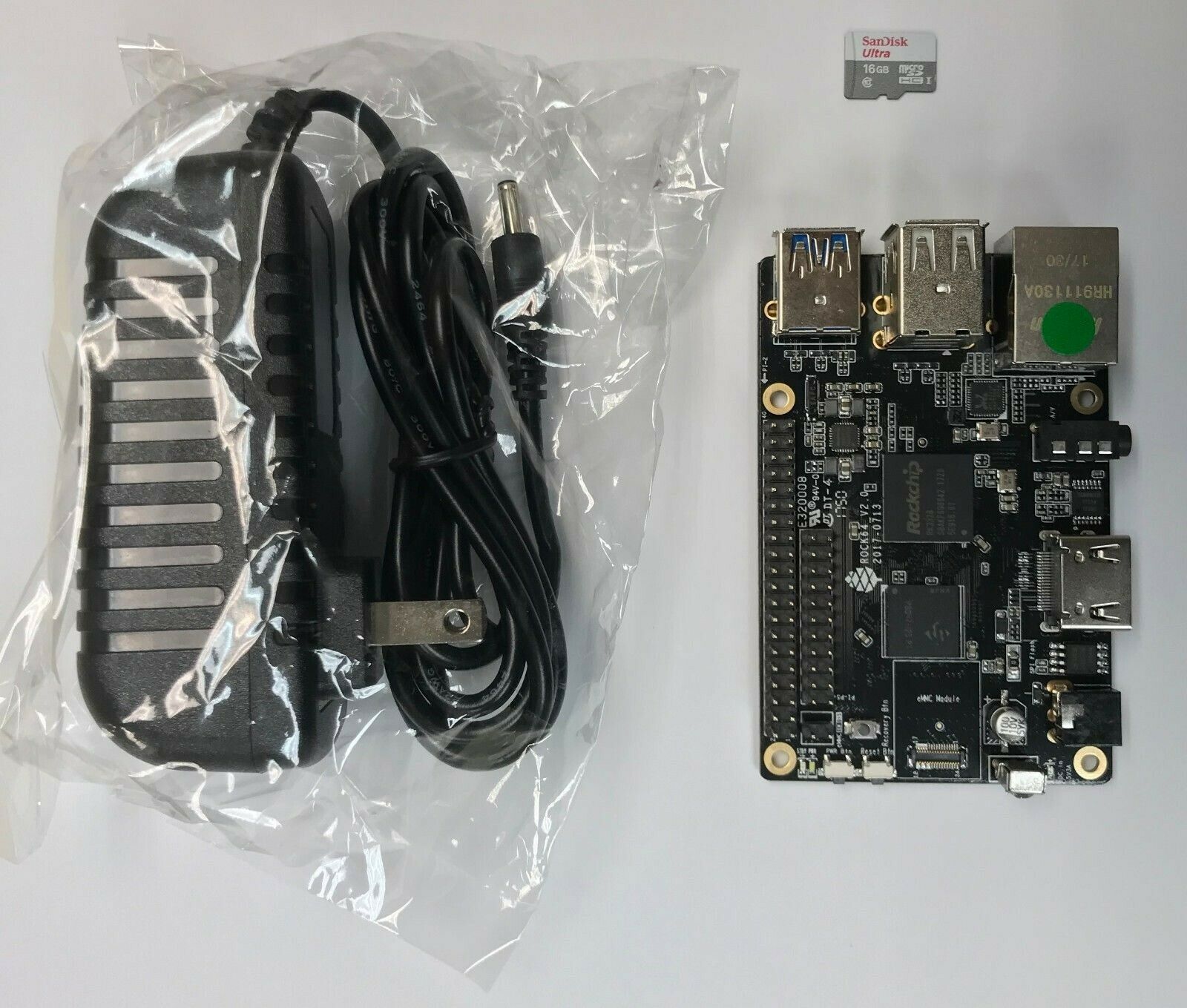 ROCK64 1GB Single Board Computer Kit V2 includes MicroSD and Power Adapter