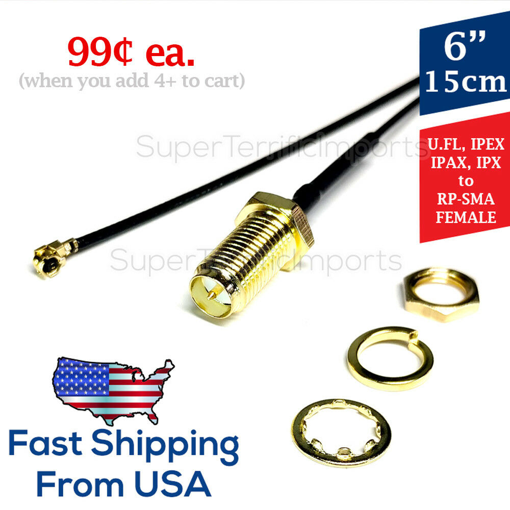 6" U.FL/IPX to RP-SMA Female Antenna WiFi Pigtail Cable ufl ipex 1.13mm Mini PCI